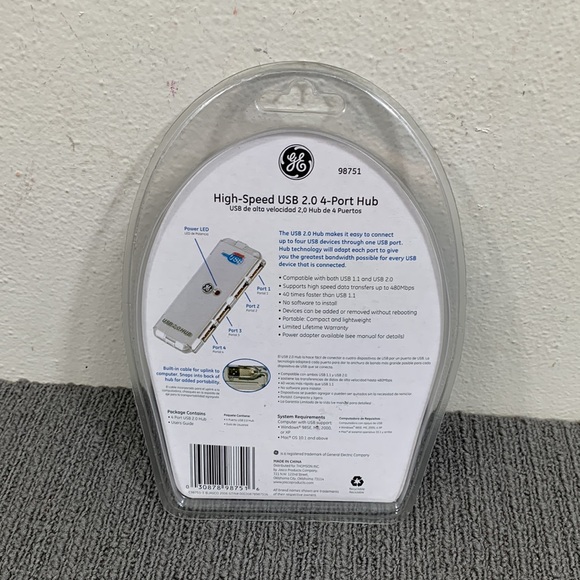 GE High Speed USB 2.0 4-Port Hub Built in Cable #98751 New Factory Sealed - Picture 2 of 13
